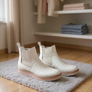 Dolce Vita Cream Croc Pattern Pull On Women's Ankle Boots. EUC Size 8.5